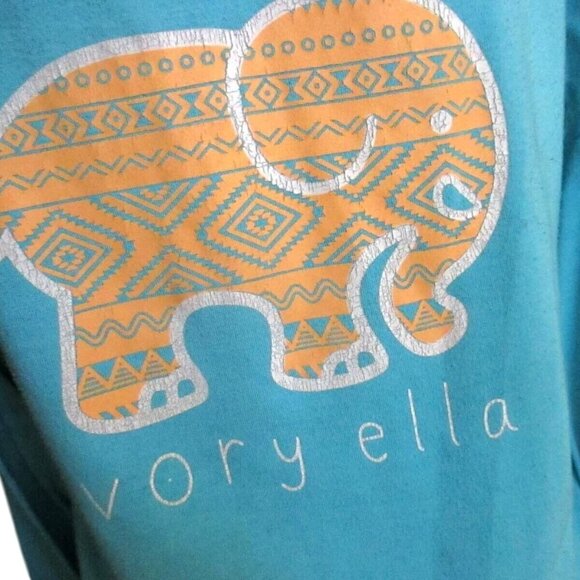 Ivory Ella Blue Long Sleeve Shirt Vessos Cotton Elephant Print Womens Size L - Picture 3 of 5